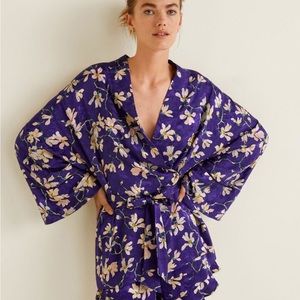 Mango Purple Floral Tie-Front Kimono Blazer